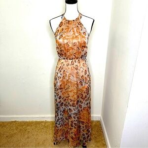Jessica Simpson Maxi Long Dress Women Halter Neck animal Print Size XSmall‎ Tan